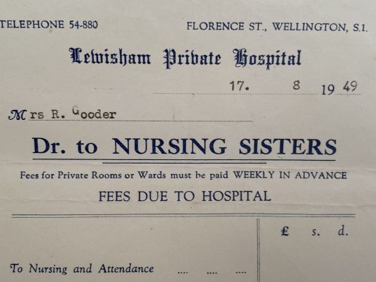 OLD INVOICE / RECEIPT: Lewisham Private Hospital, Wellington 1949 
