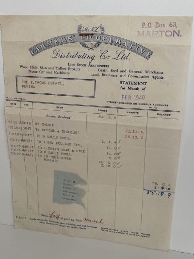 OLD INVOICE / RECEIPT: Farmers Co-operative Distributing Co. Ltd. 1940