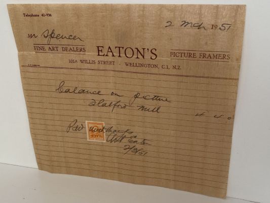 OLD INVOICE / RECEIPT: Eaton's Fine Art Dealers / Picture Framers 1957