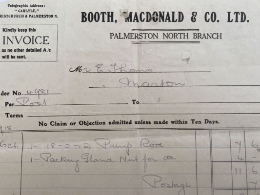 ANTIQUE INVOICE / RECEIPT: Booth, McDonald & Co. Ltd, Palmerston North 1918 