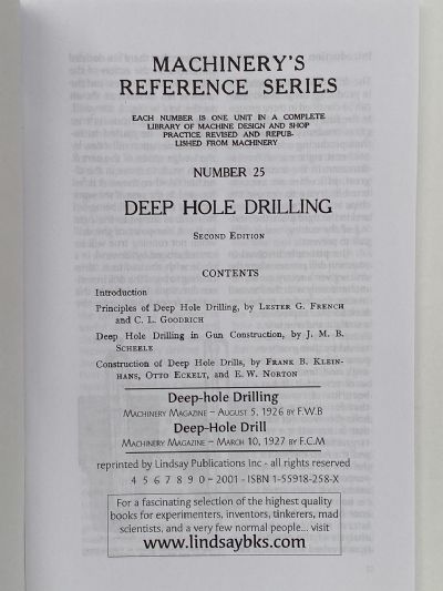 DEEP HOLE DRILLING - Machinery's Reference Series No. 25