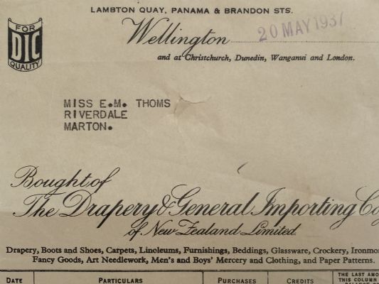 OLD INVOICE / RECEIPT: The Drapery & General Importing Co, Wellington 1937 