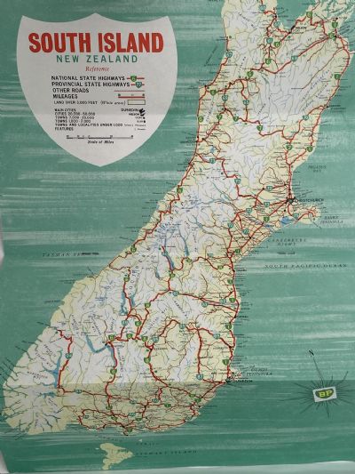 BP ROAD MAP of New Zealand 1962