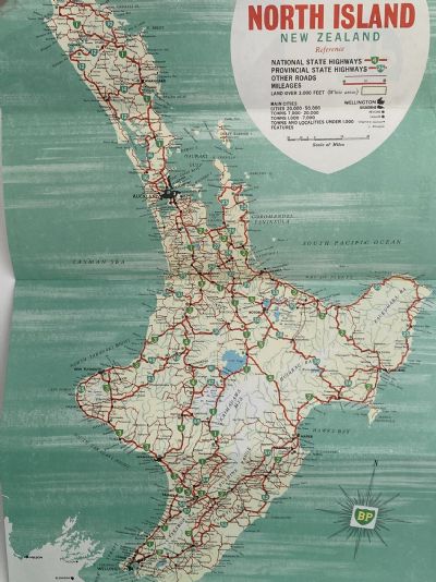 BP ROAD MAP of New Zealand 1962