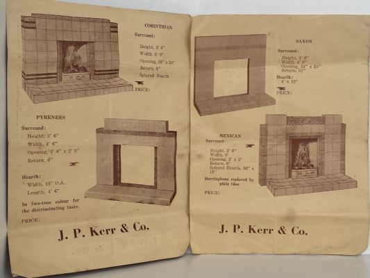 OLD BROCHURE: for fireplace surrounds by J. P. Kerr & Co