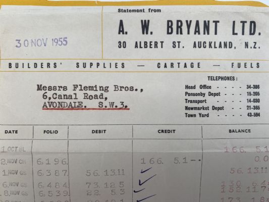 OLD INVOICE / RECEIPT: A. W. Bryant Ltd, Auckland - Builders Suppliers 1955 