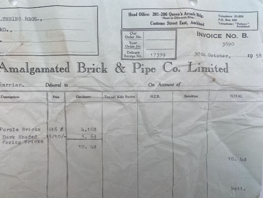 OLD INVOICE: Amalgamated Brick & Pipe Co. Ltd, Auckland 1958 