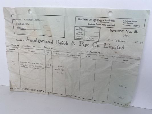 OLD INVOICE: Amalgamated Brick & Pipe Co. Ltd, Auckland 1958
