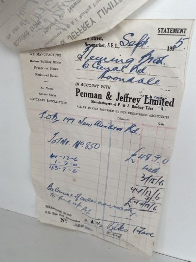 OLD INVOICE / RECEIPT: Penman Jeffrey Ltd, Newmarket - Roof Tiles 1955
