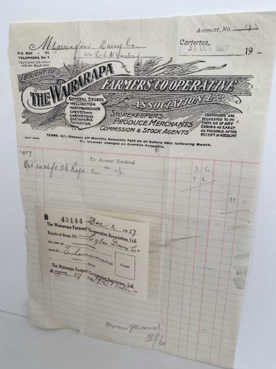 OLD INVOICE / RECEIPT: The Wairarapa Farmers' Co-operative Association 1927