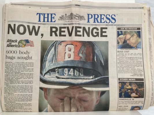 OLD NEWSPAPER: The Press, Christchurch 14 September 2001 - 9/11 Terror Attacks