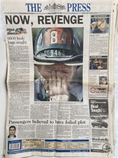 OLD NEWSPAPER: The Press, Christchurch 14 September 2001 - 9/11 Terror Attacks