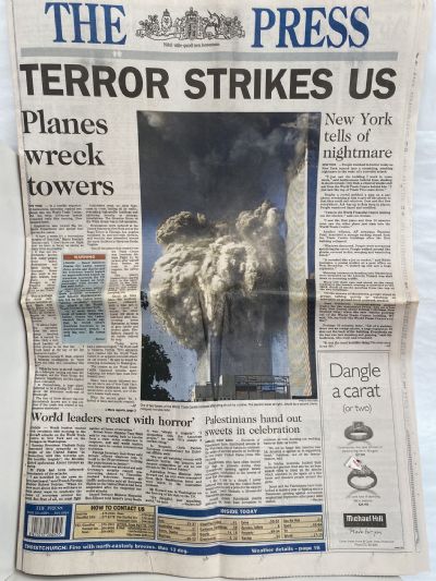 OLD NEWSPAPER: The Press, Christchurch 12 September 2001, 9/11 Terror Strikes US