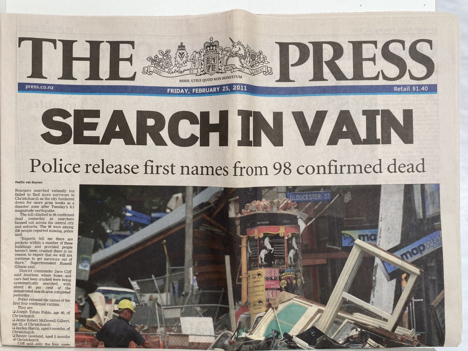 OLD NEWSPAPER: The Press, 25 February 2011 - Christchurch earthquakes