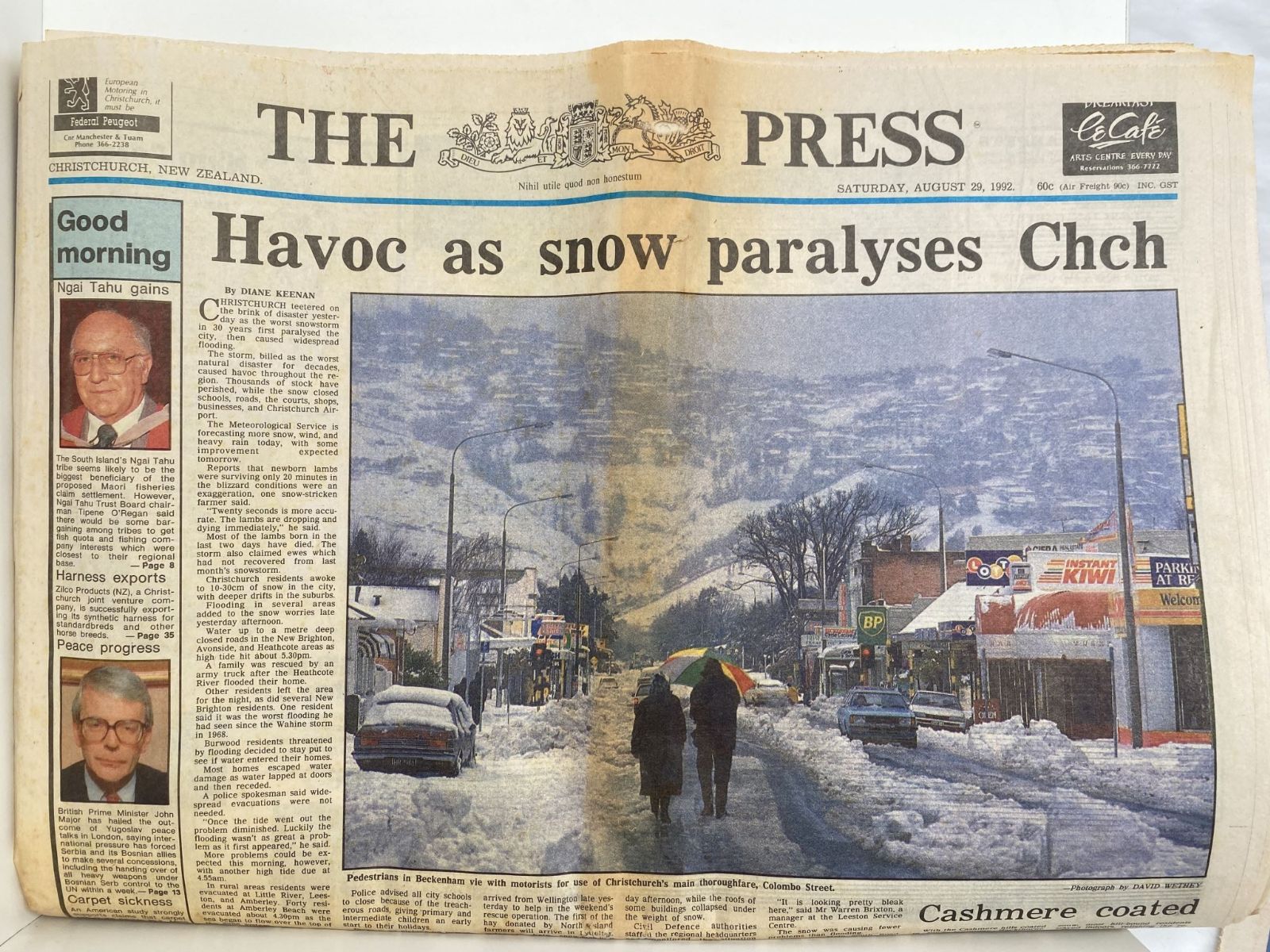 OLD NEWSPAPER: The Press, 29 August 2011 - Christchurch big snow 1992