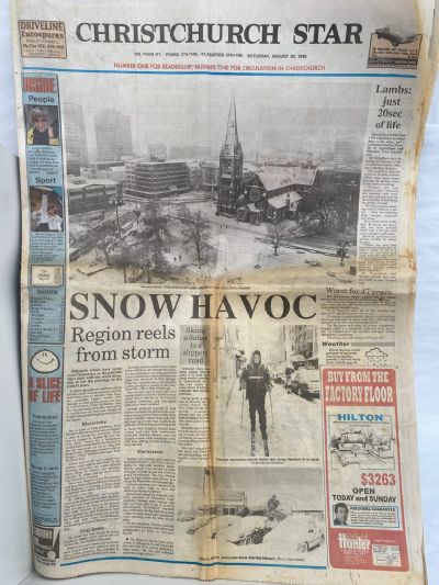 OLD NEWSPAPER: Christchurch Star, 29 August 2011 - Christchurch big snow 1992