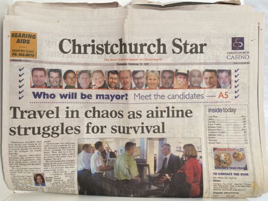 OLD NEWSPAPER: Christchurch Star 19 September 2001 - 9/11 Terror Attacks