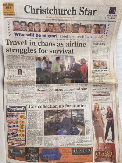 OLD NEWSPAPER: Christchurch Star 19 September 2001 - 9/11 Terror Attacks