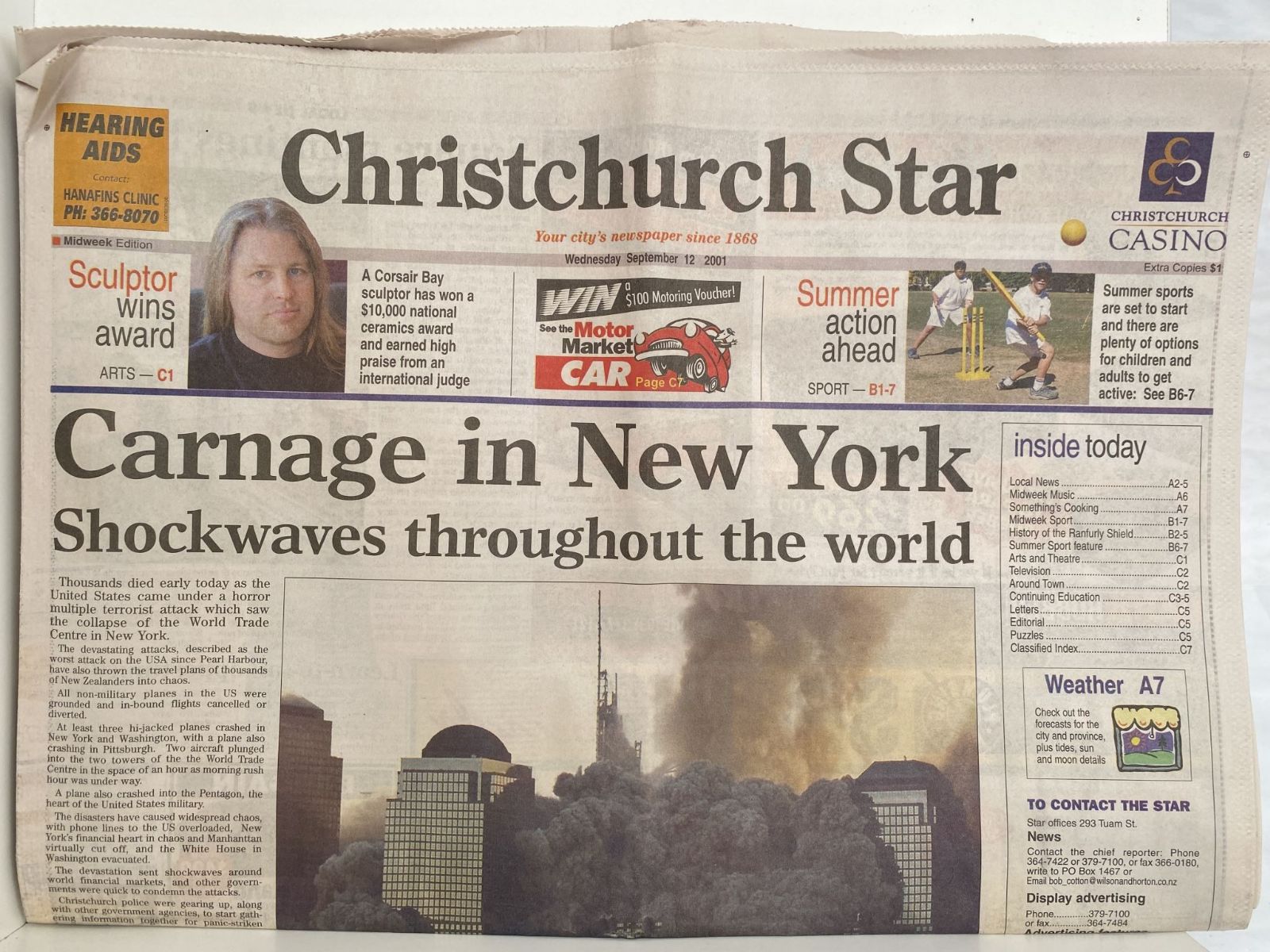 OLD NEWSPAPER: Christchurch Star 12 September 2001 - 9/11 Terror Attacks