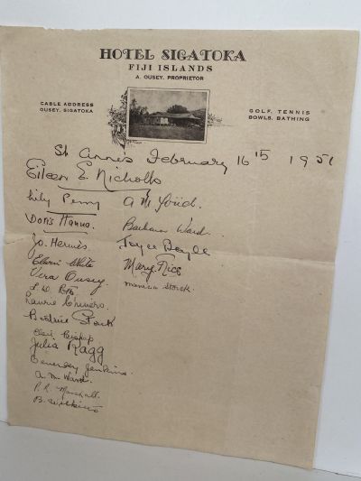 OLD LETTERHEAD: Hotel Sigatoka, Fiji Islands 1951