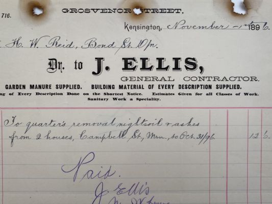 ANTIQUE INVOICE / RECEIPT: J. Ellis, General Contractor, Kensington 1986 