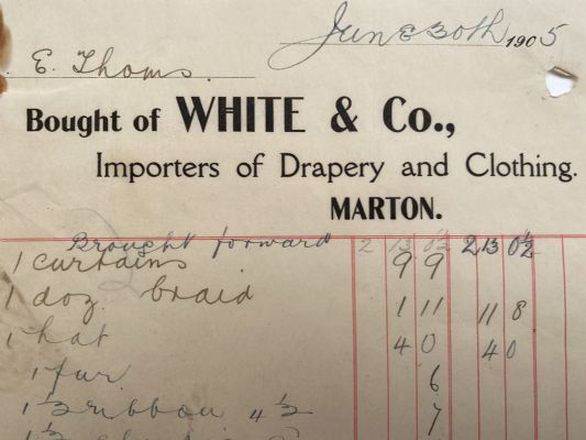 ANTIQUE INVOICE / RECEIPT: White & Co, Drapery & Clothing Importers 1905 