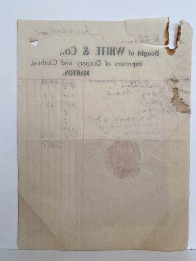ANTIQUE INVOICE / RECEIPT: White & Co, Drapery & Clothing Importers 1905