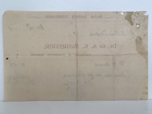 ANTIQUE INVOICE / RECEIPT: A. K. McGregor, Marton - Saddler & Harness Maker 1909