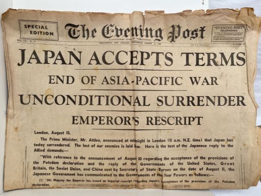 OLD NEWSPAPER: The Evening Post, Wellington 15 August 1945 - Japan Surrenders