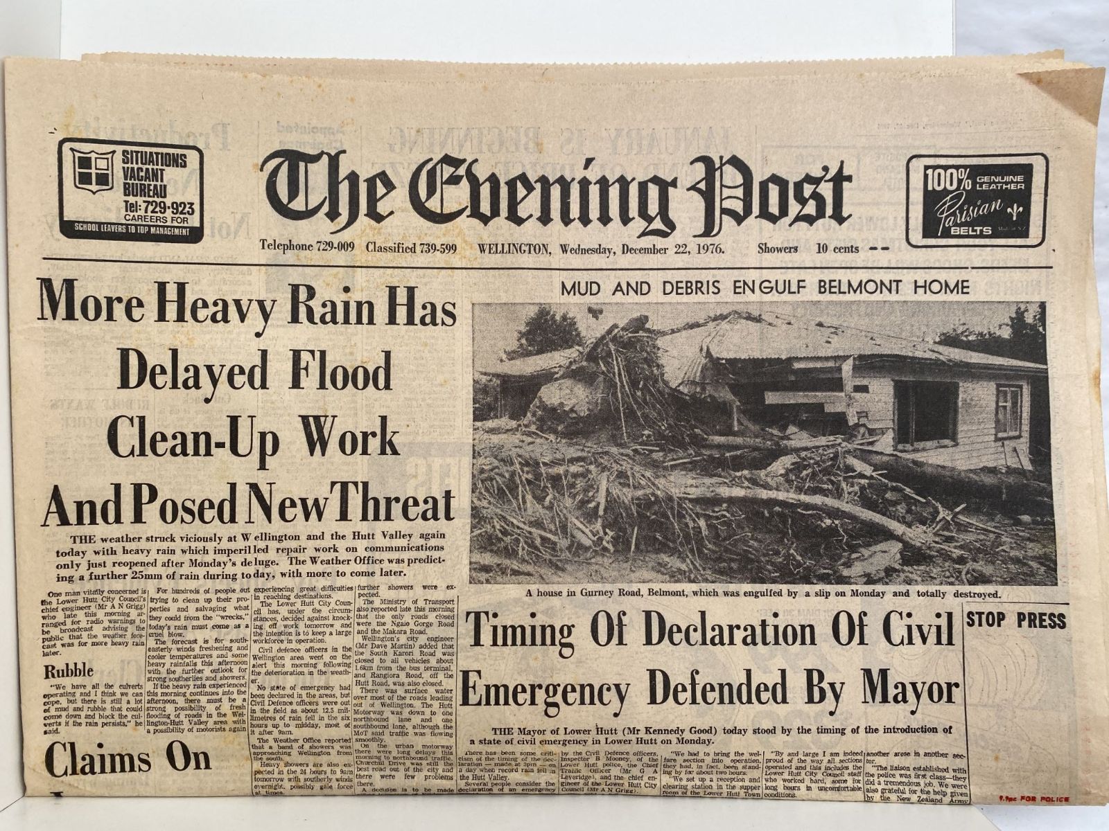 OLD NEWSPAPER: The Evening Post, 22 December 1976 - Wellington / Hutt Valley Floods