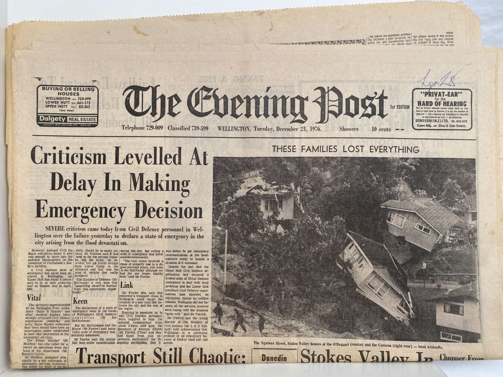 OLD NEWSPAPER: The Evening Post, 21 December 1976 - Wellington / Hutt Valley Floods