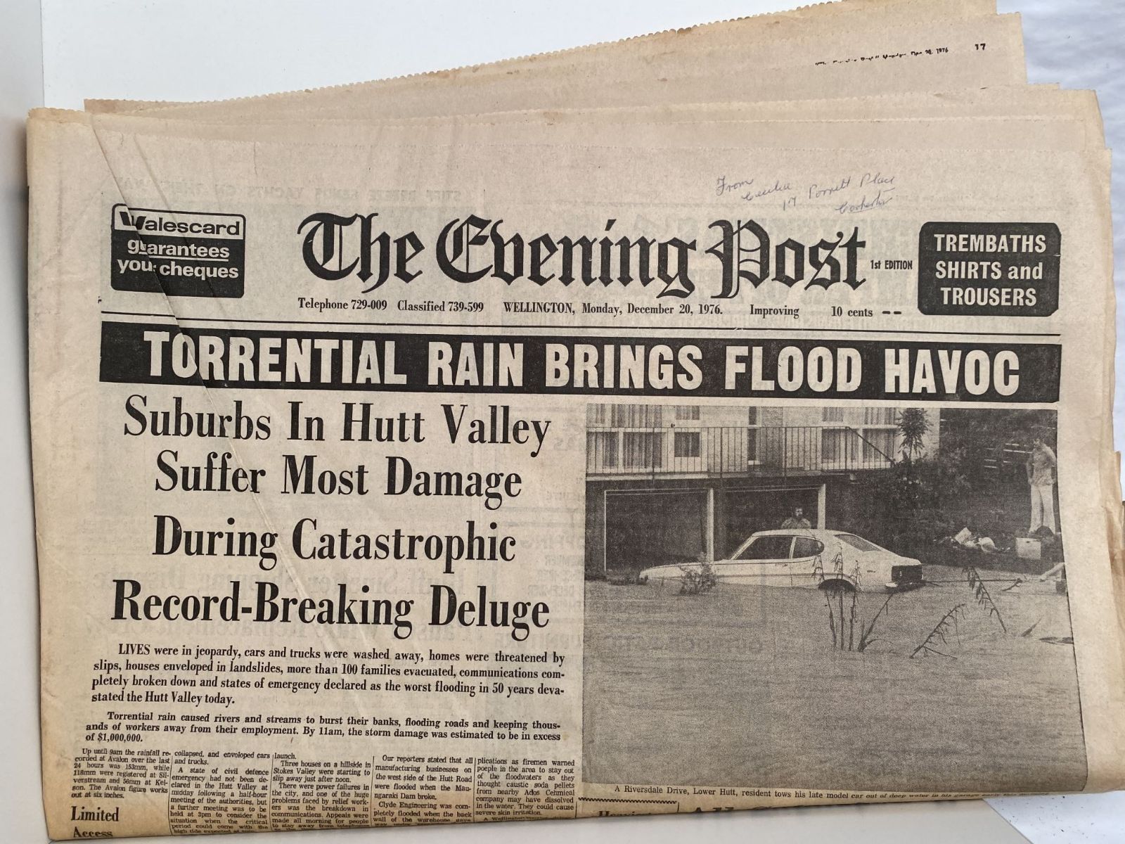 OLD NEWSPAPER: The Evening Post, 20 December 1976 - Wellington / Hutt Valley Floods
