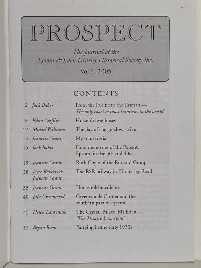 PROSPECT: Journal of the Epsom & Eden District Historical Society - Vol 4, 2005