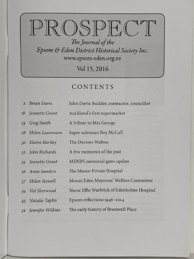 PROSPECT: Journal of the Epsom & Eden District Historical Society - Vol 15, 2016
