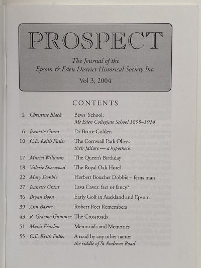 PROSPECT: Journal of the Epsom & Eden District Historical Society - Vol 3, 2004