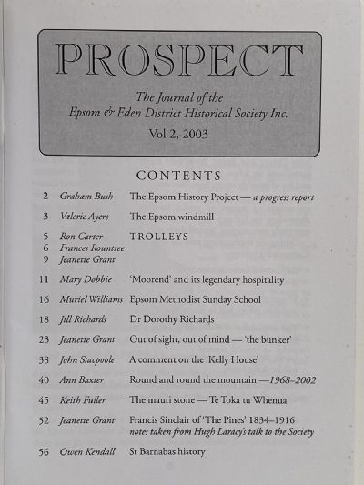 PROSPECT: Journal of the Epsom & Eden District Historical Society - Vol 2, 2003