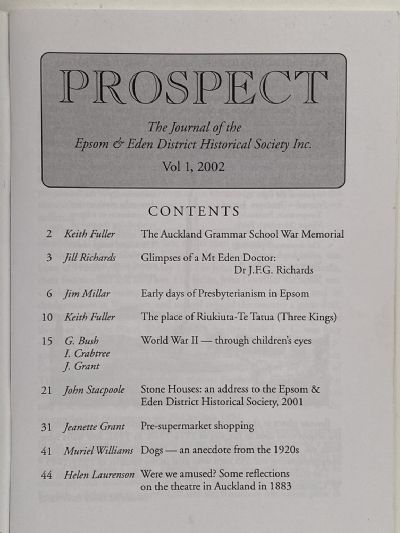 PROSPECT: Journal of the Epsom & Eden District Historical Society - Vol 1, 2002