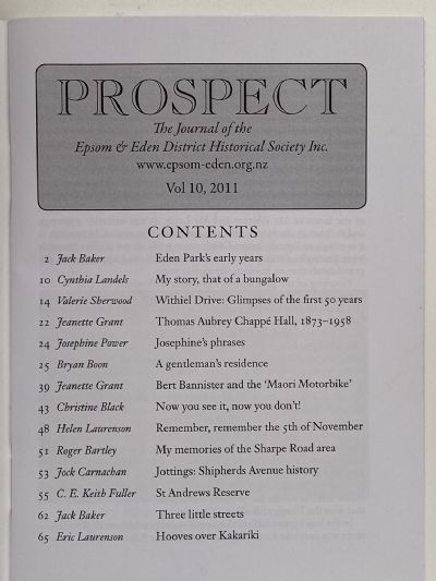 PROSPECT: Journal of the Epsom & Eden District Historical Society - Vol 10, 2011
