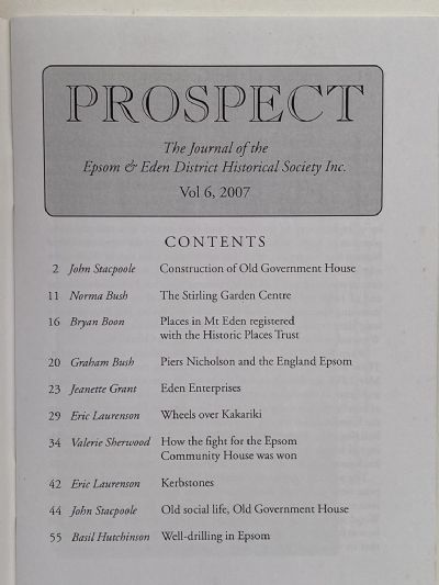 PROSPECT: Journal of the Epsom & Eden District Historical Society - Vol 6, 2007