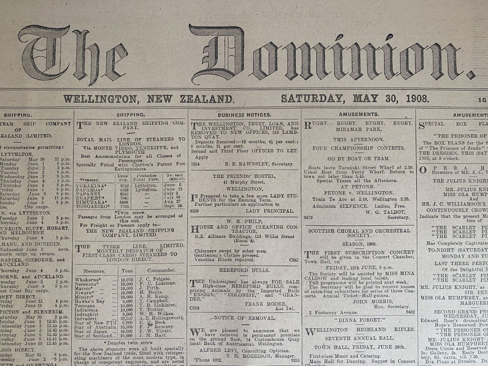 OLD NEWSPAPER: The Dominion, Wellington - Saturday, May 30th 1908