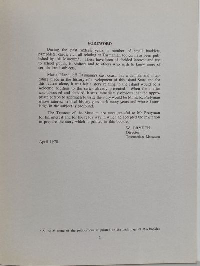 MARIA ISLAND: Some notes on its Penal Settlements