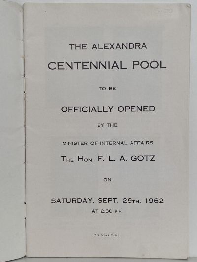 ALEXANDRA'S CENTENNIAL POOL - Opening 1962