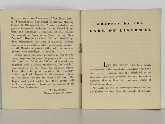 A Message to the Maori People - address by the Earl of Listowel