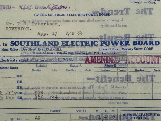 OLD INVOICE / RECEIPT: Southland Electric Power Board 1934 