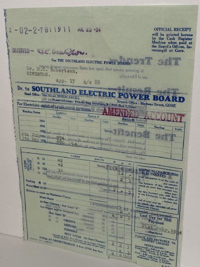 OLD INVOICE / RECEIPT: Southland Electric Power Board 1934