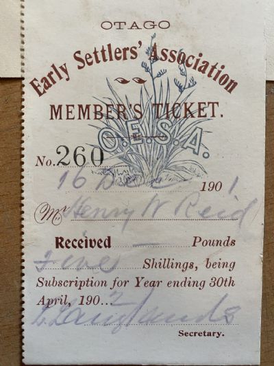 ANTIQUE TICKET: Otago Early Settlers Association 1901