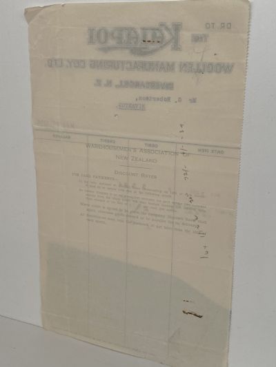 OLD INVOICE / RECEIPT: Kaiapoi Woollen Manufacturing Co. 1935