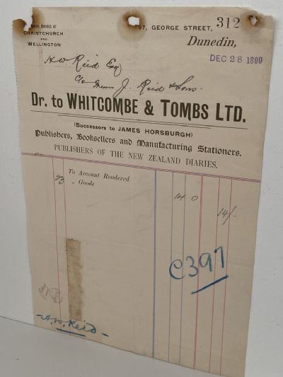 ANTIQUE INVOICE / RECEIPT: Whitcombe & Tombs Ltd, Dunedin 1899