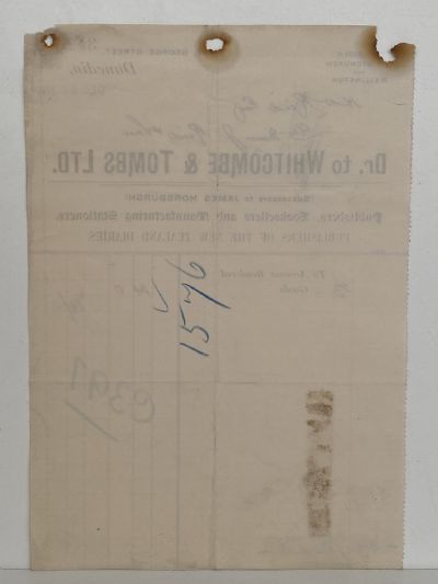 ANTIQUE INVOICE / RECEIPT: Whitcombe & Tombs Ltd, Dunedin 1899