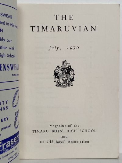 THE TIMARUVIAN: Magazine of the Timaru Boys' High School and its Old Boys' Association 1970